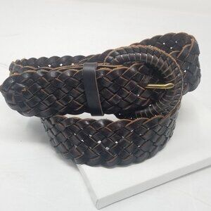 Banana Republic Brown Leather 1.5" Wide Braided Belt Size S/M Retail $1115